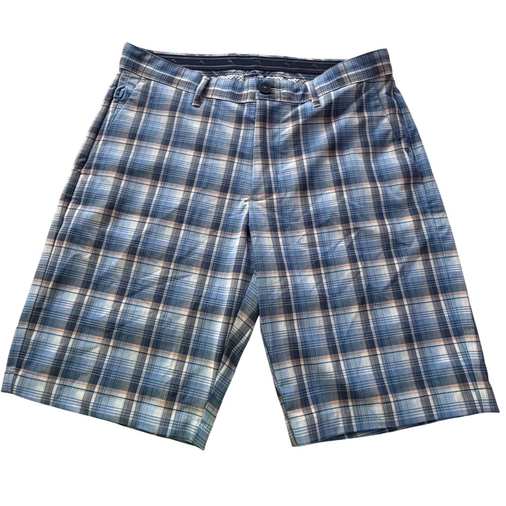 NWT Tommy Bahama Ocean Ombre Shorts Men's 32 Island Zone Golf Blue Plaid 10"